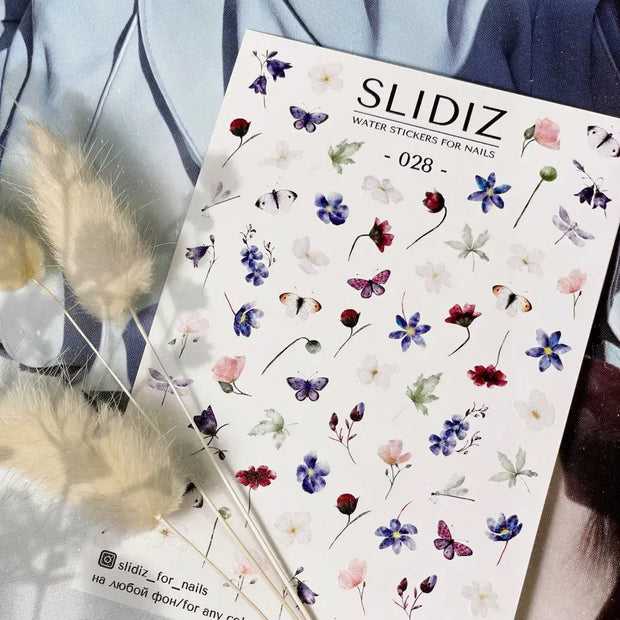 Water decal SLIDIZ 028 motifs floraux papillons pour nail art professionnel