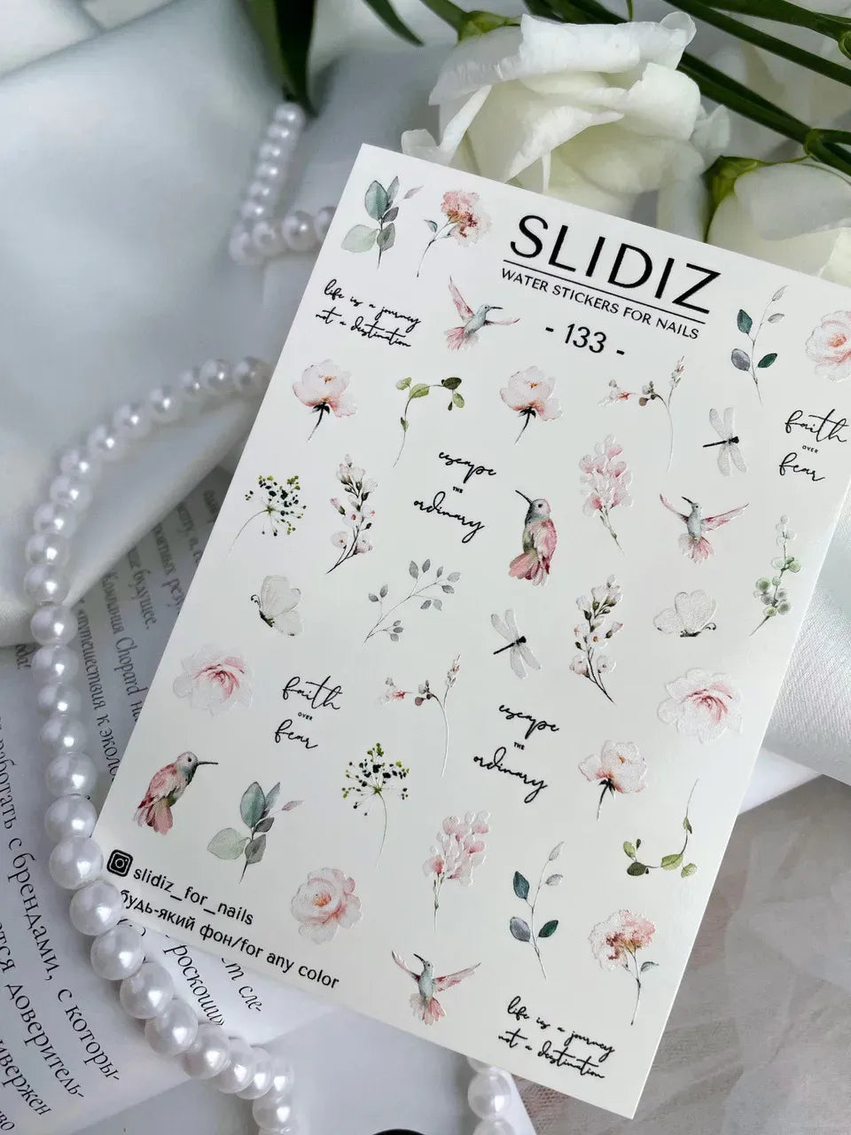 Water decal SLIDIZ 133 motifs floraux fins pour nail art professionnel