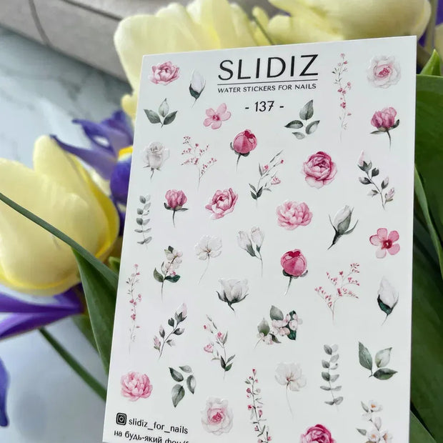 Water decal SLIDIZ 137 motifs délicats pour nail art professionnel