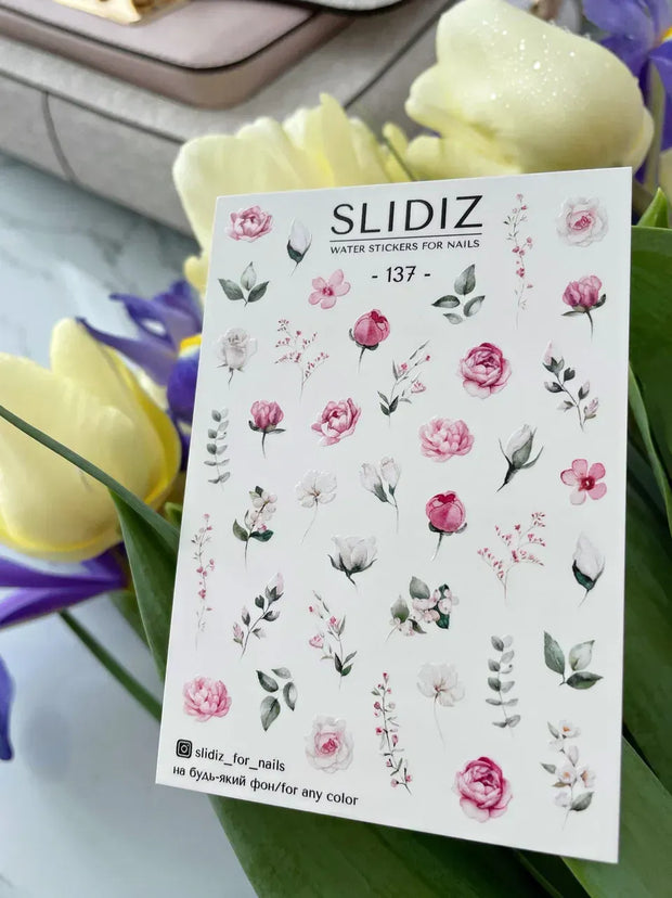 Water decal SLIDIZ 137 motifs délicats pour nail art professionnel