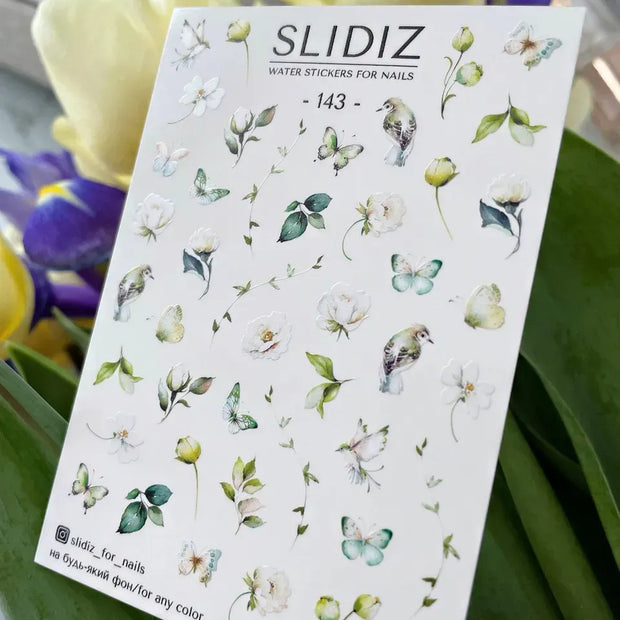 Water decal SLIDIZ 143 design floral détaillé pour nail art pro