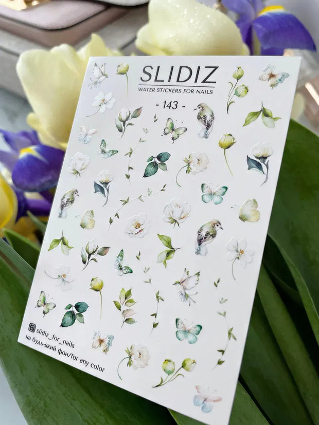 Water decal SLIDIZ 143 design floral détaillé pour nail art pro