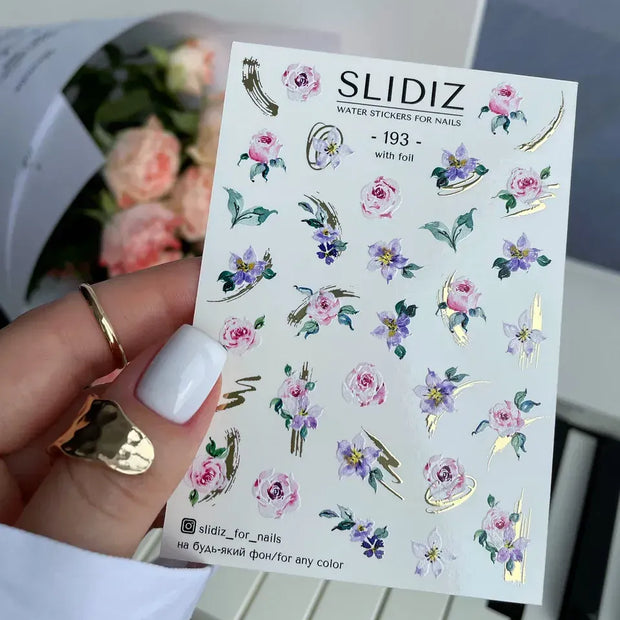 Water decal SLIDIZ 193 design floral aérien papillons pour nail art pro