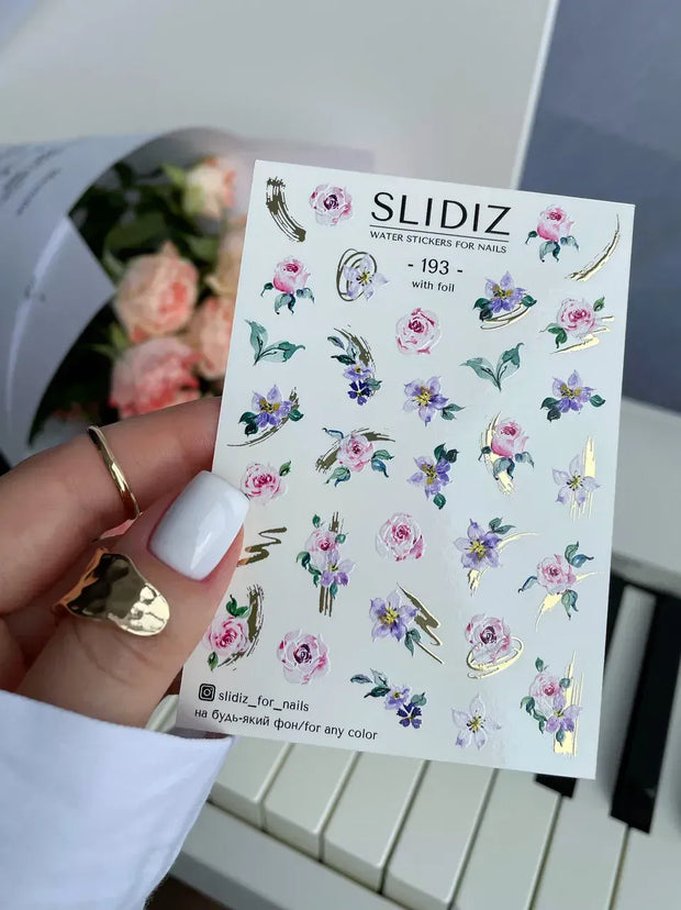 Water decal SLIDIZ 193 design floral aérien papillons pour nail art pro