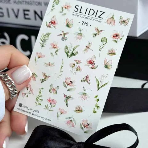 Water decal SLIDIZ 276 design floral papillons pour prothésistes ongulaires