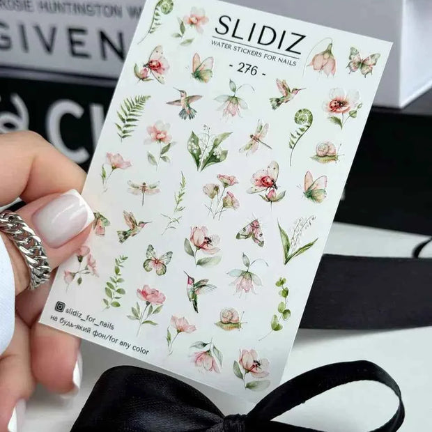 Water decal SLIDIZ 276 design floral papillons pour prothésistes ongulaires