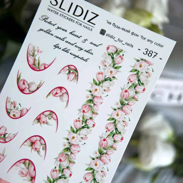 Water decal SLIDIZ 387 motifs floraux papillons délicats pour nail art