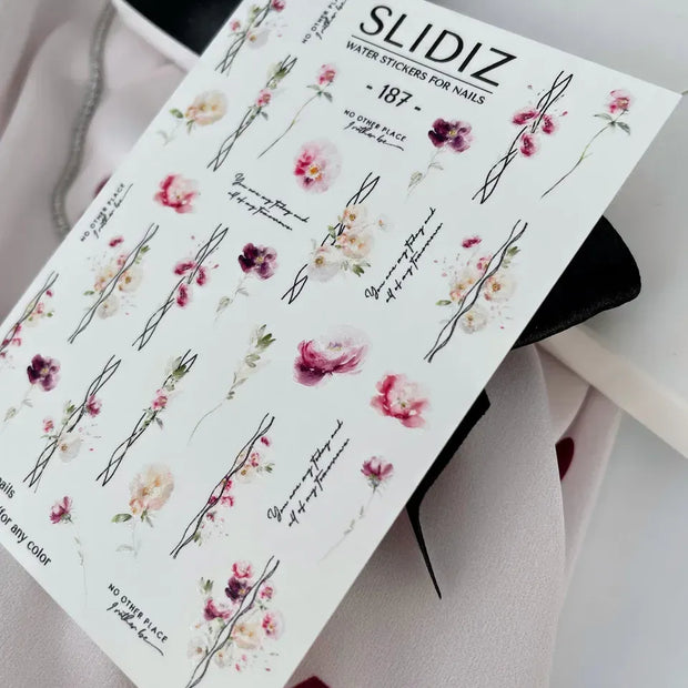 Water decal SLIDIZ 187 motifs fins délicats pour onglerie professionnelle
