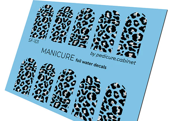 Water Decals Manucure – Motif Léopard Noir avec Effet Foil Argenté – Réf. SF-101