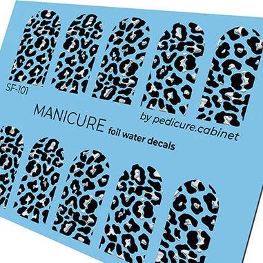 Water Decals Manucure – Motif Léopard Noir avec Effet Foil Argenté – Réf. SF-101
