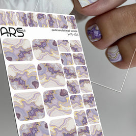 Nail Wraps Pédicure – Effet Marbre Violet avec Détails Dorés – Réf. WR-434