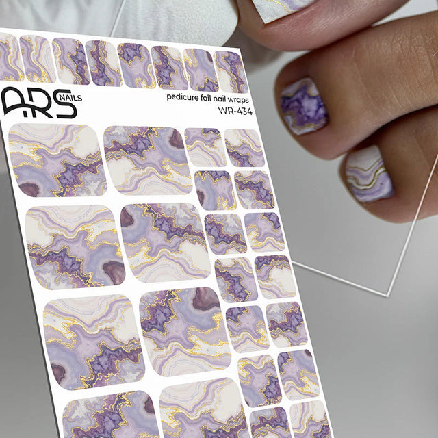 Nail Wraps Pédicure – Effet Marbre Violet avec Détails Dorés – Réf. WR-434