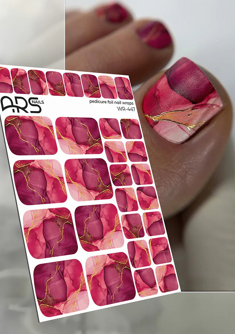 Nail Wraps Pédicure – Rouge & Effet Feuille d’Or – Réf. WR-447