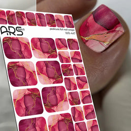 Nail Wraps Pédicure – Rouge & Effet Feuille d’Or – Réf. WR-447