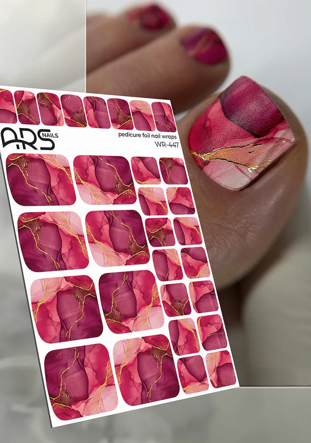Nail Wraps Pédicure – Rouge & Effet Feuille d’Or – Réf. WR-447