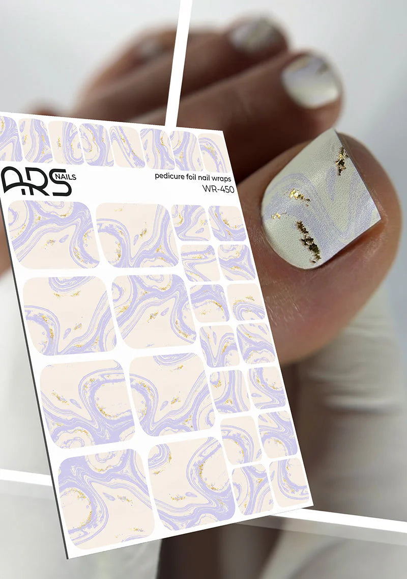 Nail Wraps Pédicure – Beige et Lavande Effet Feuille d’Or – Réf. WR-450