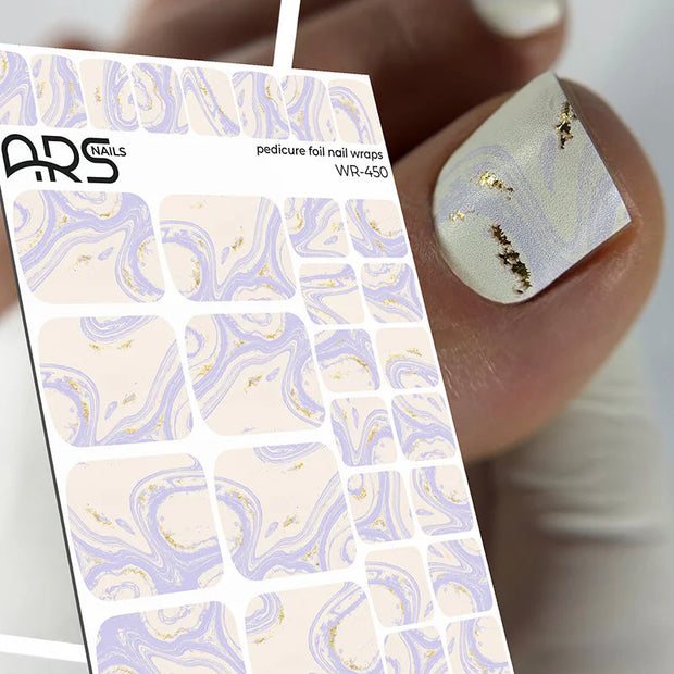 Nail Wraps Pédicure – Beige et Lavande Effet Feuille d’Or – Réf. WR-450