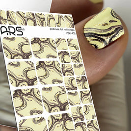 Nail Wraps Pédicure – Jaune & Brun Effet Feuille d’Or – Réf. WR-451
