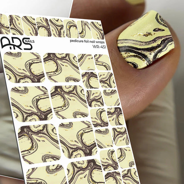Nail Wraps Pédicure – Jaune & Brun Effet Feuille d’Or – Réf. WR-451