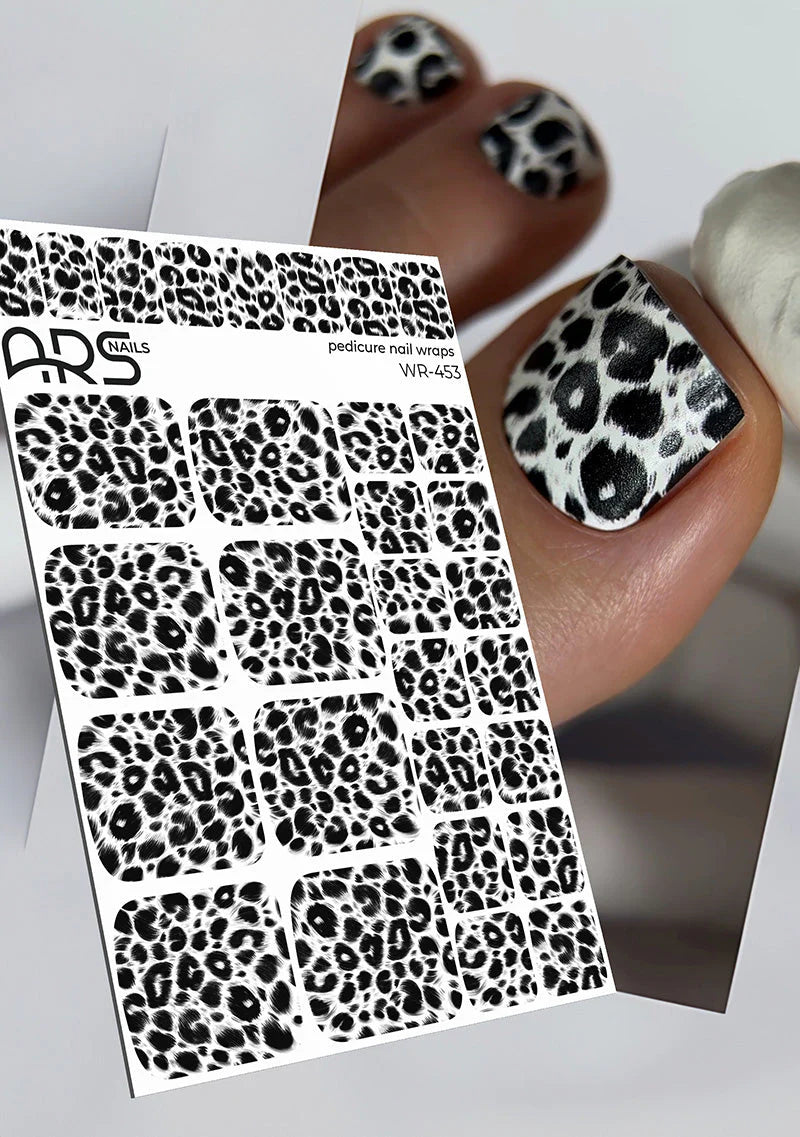 Nail Wraps Pédicure – Léopard Noir et Blanc – Réf. WR-453