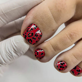 Nail Wraps Pédicure – Léopard Rouge & Effet Argenté – Réf. WR-455