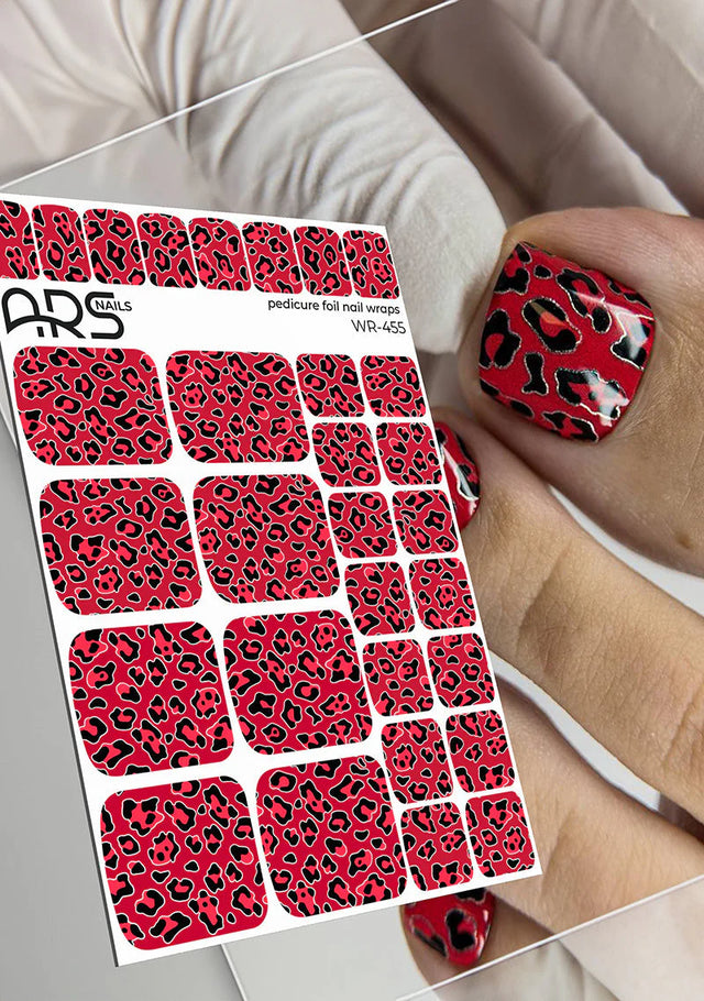 Nail Wraps Pédicure – Léopard Rouge & Effet Argenté – Réf. WR-455