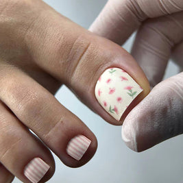 Nail Wraps Pédicure – Motif Fleurs & Rayures – Réf. WR-488