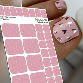 Nail Wraps Pédicure – Motif Cœurs Roses avec Effet Foil Coloré – Réf. WR-498