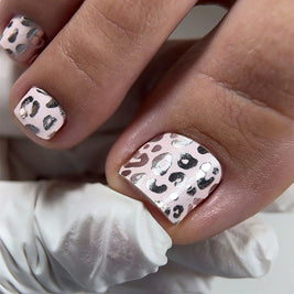 Nail Wraps Pédicure – Motif Léopard Beige avec Effet Foil Coloré – Réf. WR-509