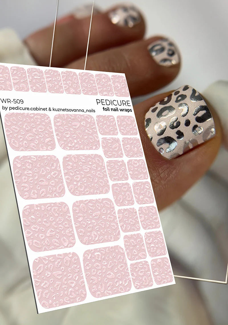 Nail Wraps Pédicure – Motif Léopard Beige avec Effet Foil Coloré – Réf. WR-509