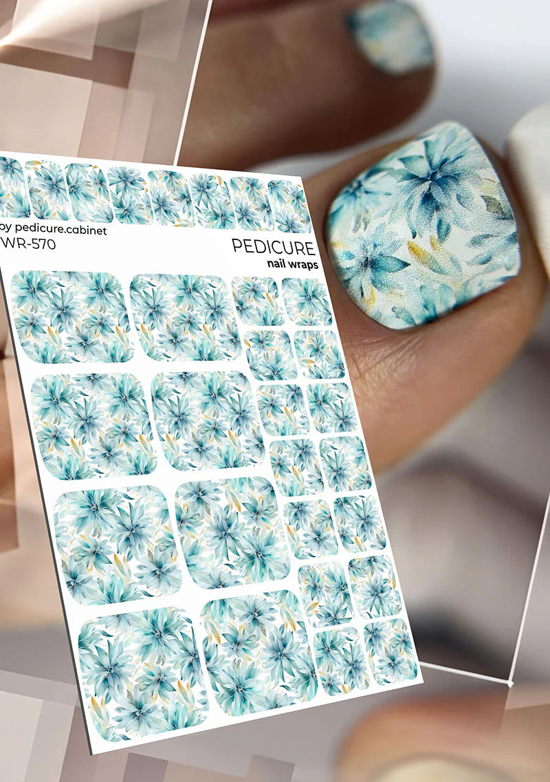 Nail Wraps Pédicure – Motif Floral Bleu – Réf. WR-570