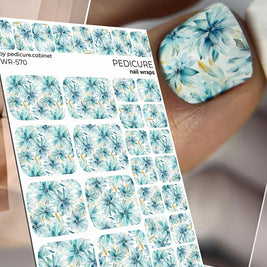 Nail Wraps Pédicure – Motif Floral Bleu – Réf. WR-570