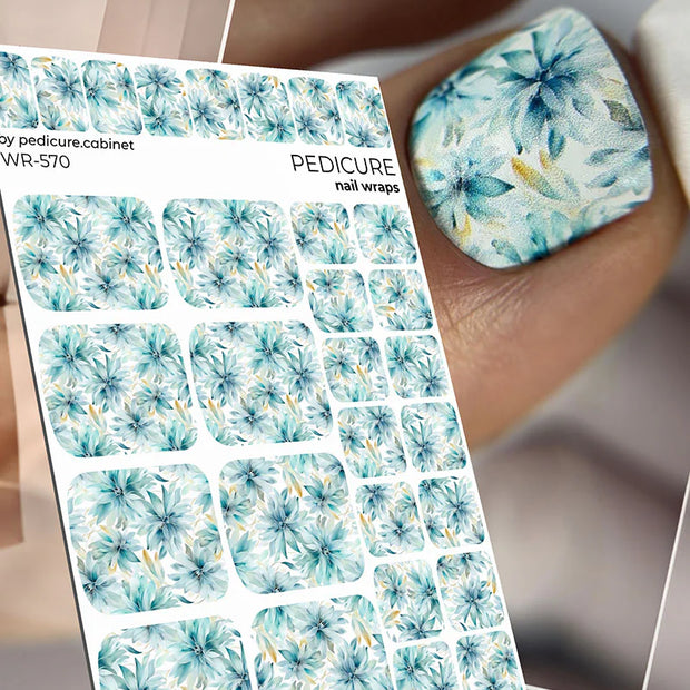 Nail Wraps Pédicure – Motif Floral Bleu – Réf. WR-570