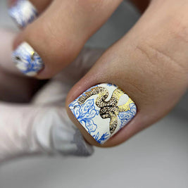 Nail Wraps Pédicure – Fleurs et Imprimé Snake Effet Feuille d’Or – Réf. WR-612