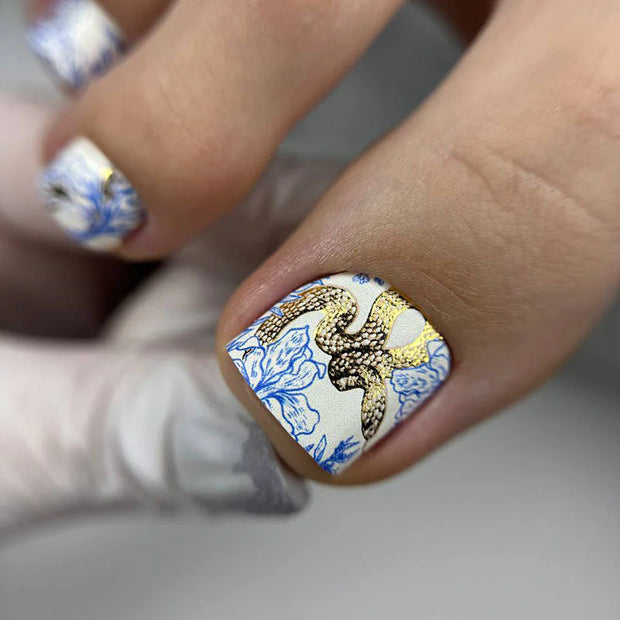 Nail Wraps Pédicure – Fleurs et Imprimé Snake Effet Feuille d’Or – Réf. WR-612