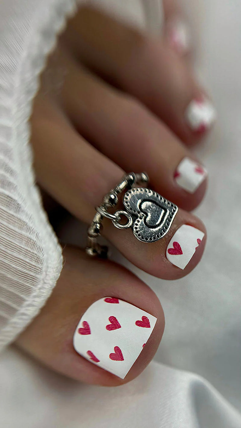 Nail Wraps Pédicure – Motif Cœurs Rouges – Réf. WR-681