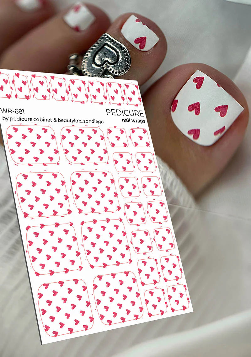 Nail Wraps Pédicure – Motif Cœurs Rouges – Réf. WR-681