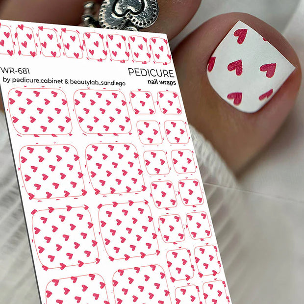 Nail Wraps Pédicure – Motif Cœurs Rouges – Réf. WR-681