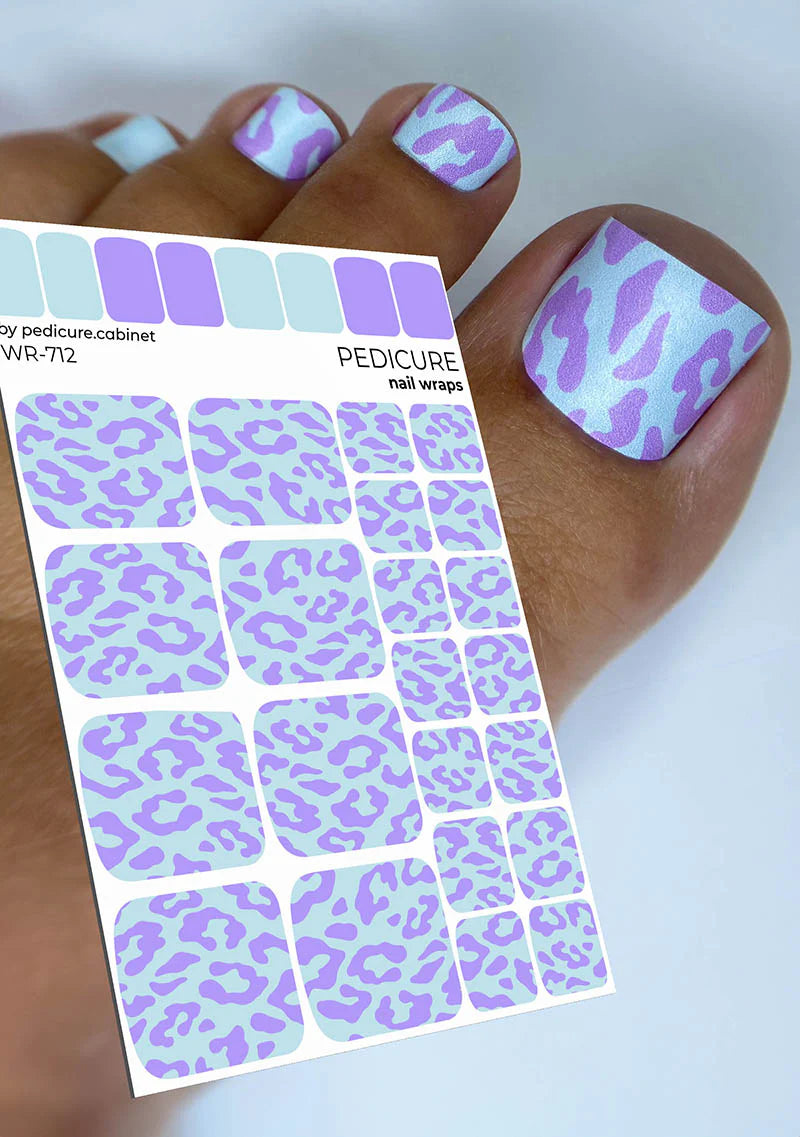 Nail Wraps Pédicure – Grand Léopard Violet, Fond Bleu – Réf. WR-712