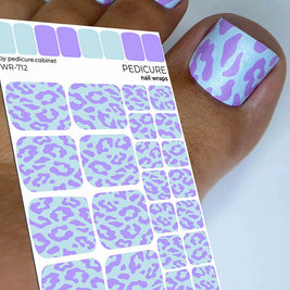 Nail Wraps Pédicure – Grand Léopard Violet, Fond Bleu – Réf. WR-712
