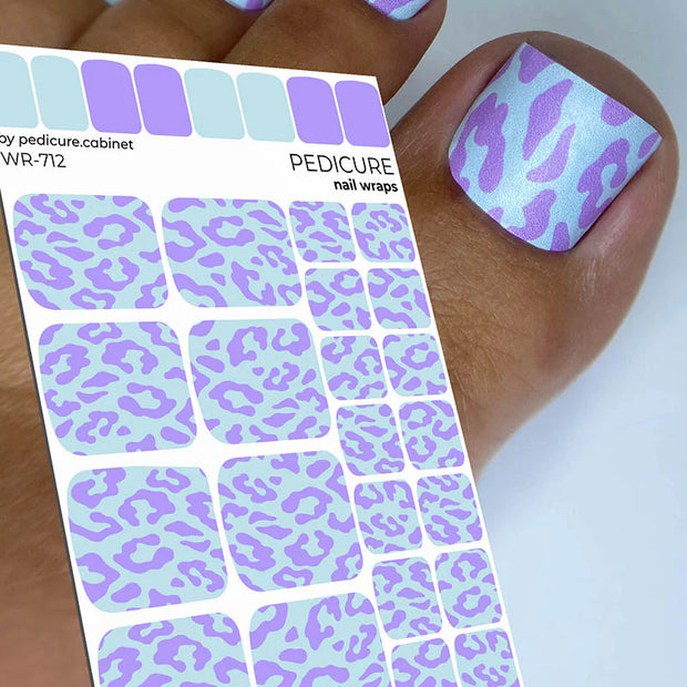 Nail Wraps Pédicure – Grand Léopard Violet, Fond Bleu – Réf. WR-712