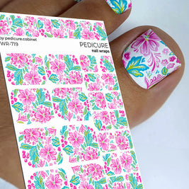 Nail Wraps Pédicure – Motif Fleurs Roses sur Blanc – Réf. WR-719