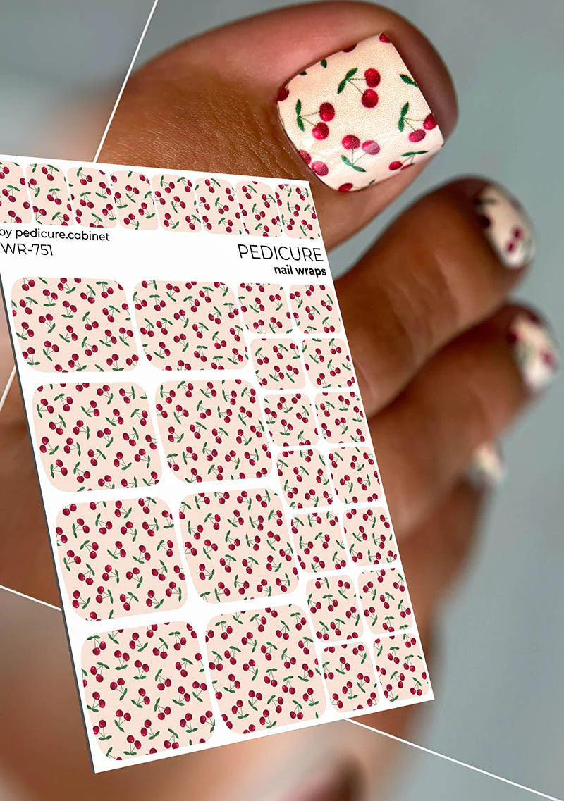 Nail Wraps Pédicure – Motif Cerises – Réf. WR-751