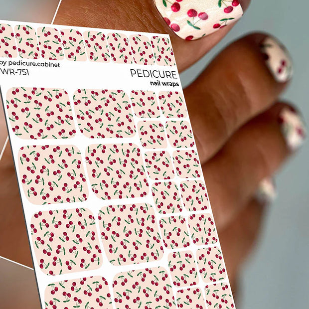 Nail Wraps Pédicure – Motif Cerises – Réf. WR-751