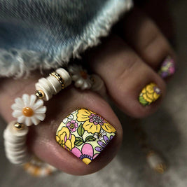 Nail Wraps Pédicure – Motif Floral sur Fond Vert Clair – Réf. WR-758