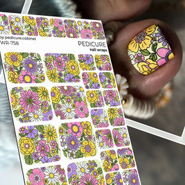 Nail Wraps Pédicure – Motif Floral sur Fond Vert Clair – Réf. WR-758