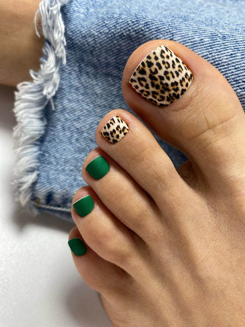 Nail Wraps Pédicure – Motif Léopard avec Vert – Réf. WR-845