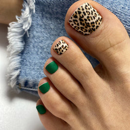 Nail Wraps Pédicure – Motif Léopard avec Vert – Réf. WR-845