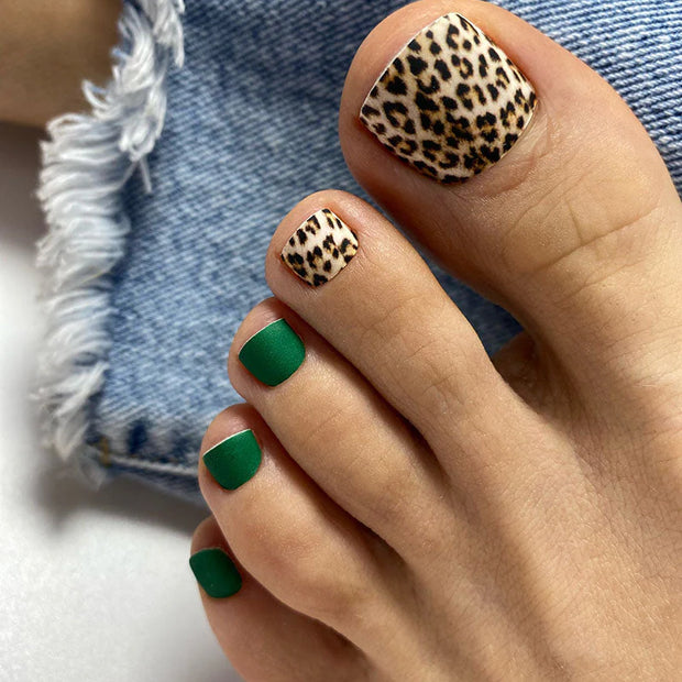 Nail Wraps Pédicure – Motif Léopard avec Vert – Réf. WR-845