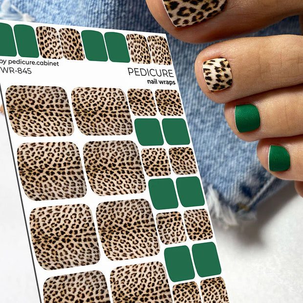 Nail Wraps Pédicure – Motif Léopard avec Vert – Réf. WR-845